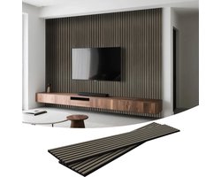 Akoestische wandpanelen van echt houtfineer met geluidsabsorberend vilt, geluidsisolatie, wanddecoratie, eenvoudige installatie, set van 2, 120 x 60 cm，Zwarte eiken