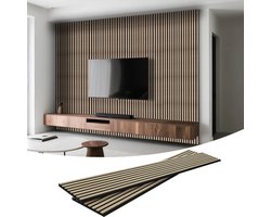Akoestische wandpanelen van echt houtfineer met geluidsabsorberend vilt, geluidsisolatie, wanddecoratie, eenvoudige installatie, set van 2, 120 x 60 cm，Walnoot