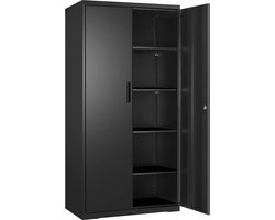 Aktetas, multifunctionele kast, stalen opbergkast, 5 niveaus, dubbele deuren, slot, gereedschapskast, verstelbare planken, voor garage, werkkamer, woonkamer, grijs OMC015G01