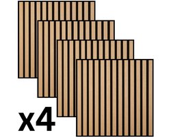 Akupanel Lattenwand - Akoestisch Wandpaneel - 4 Stuks - 60X60cm - 3-zijdig - 13mm - Natuurlijke Eik - Geluidsabsorberend – Akoestische Panelen – Wandpanelen