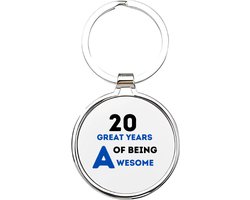 Akyol - 20 great years of being awesome Sleutelhanger - Verjaardag - jarigen - jarig - jarige - 20 jaar - verjaardagscadeau - cadeau voor een jarige - feest - cadeau - cadeautje - verjaardagscadeautje - 4 x 7,5 CM