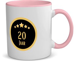Akyol - 20 jaar koffiemok - theemok roze - Hoera 20 jaar - iemand die 20 jaar is geworden of 20 jaar lang een relatie hebben of getrouwd zijn - verjaardagscadeau - verjaardag - cadeau - kado - geschenk - relatie - trouwdag - jubileum - 350 ML inhoud