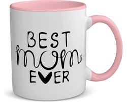 Akyol - best mom ever koffiemok - theemok - roze - Mama - moeder - moederdag - cadeau - verjaardag - beste ooit - 350 ML inhoud