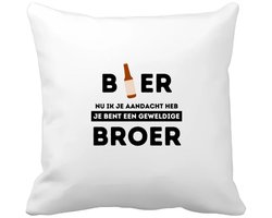 Akyol - bier, nu ik je aandacht heb je bent een geweldige broer Kussen hoes - Broer - de beste broer - verjaardagscadeau - verjaardag - cadeau - cadeautje voor broer - broer artikelen - kado - geschenk - gift - 40 bij 40 cm