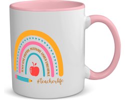 Akyol - docent cadeau - koffiemok - theemok - Docent - meester en juffen cadeau - de beste leraar/lerares - verjaardagscadeau - verjaardag - cadeau - afscheidscadeau - roze - leuke cadeau - kado - gift - juffendag - meesterdag - 350 ML inhoud