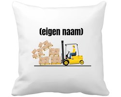 Akyol - heftruck met vallende pallet met eigen naam Kussen hoes - Heftruck - mensen die werken in de magazijn - collega's - verjaardag - afscheidscadeau - geschenk - kado - 40 bij 40 cm