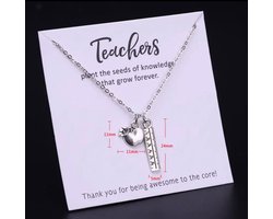 Akyol - Ketting teachers - Ketting - Zilverkleurig - Appel | Boek - Gift - Cadeau - ketting voor leraar - cadeau voor juf- afscheidscadeau leraar - kerst cadeau voor lerares -juffendag cadeau