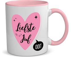 Akyol - liefste juf ooit koffiemok - theemok - roze - Juf - beste juf - school - verjaardagscadeau - afscheidscadeau - kado - gift - 350 ML inhoud