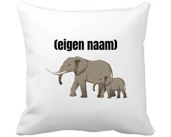 Akyol - olifant en kleine olifant met eigen naam Kussen hoes - Olifant - olifanten liefhebbers - iemand die houdt van olifanten - verjaardag - cadeau - kado - 40 bij 40 cm