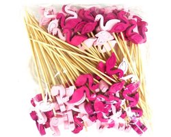 Akyol - partyprikkers - satéprikkers - Feestje - Verjaardag - cocktailprikkers - Feest prikkers - cocktailprikkers - 18 stuks – Roze – Paars - Tropen – Regenwoud - Flamingo – Dieren - flamingo prikkers - thema flamingo - flamingo cocktailpri