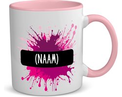Akyol - verfvlek roze/paars met je eigen naam koffiemok - theemok - roze - Verven - iemand die houdt van schilderen of kunst - kunstenaars - kunst liefhebbers - schilders - cadeau - verjaardagscadeau - kado - geschenk - verrassing - 350 ML inhoud