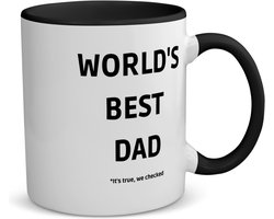 Akyol - world's best dad it's true we checked koffiemok - theemok - zwart - Papa - werelds beste vader - vader cadeautjes - vaderdag - verjaardag - geschenk - kado - vader artikelen - 350 ML inhoud