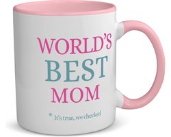 Akyol - world's best mom koffiemok - theemok - roze - Mama - moeder - moederdag cadeautjes - verjaardagscadeau - kado - 350 ML inhoud