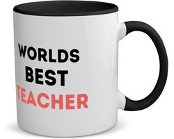 Akyol - worlds best teacher koffiemok - theemok - zwart - Docent - de beste leraar/lerares - juf - meester - verjaardagscadeau - verjaardag - cadeau - afscheidscadeau - geschenk - leuke cadeau - kado - gift - juffendag - meesterdag - 350 ML inhoud