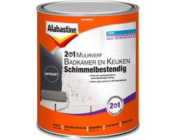Alabastine muurverf 2in1 badkamer en keuken schimmelbestendig antraciet - 1 liter