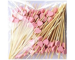 aladdien - Hartvormige Houten Cocktailprikkers - Feestjes en Barbecues - Roze - 12 cm - Perfect voor Party's - 100 stuks - Geschikt voor Feestdecoratie