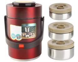 aladdien - Thermoskan - Voedselcontainer - Houdt voedsel urenlang warm - Rood - 3-laags geïsoleerd - 2000 ml - Geschikt voor warme gerechten