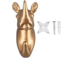 aladdien - Wandhaak Dierenkop - Neushoorn Kapstok - Decoratief en Functioneel - Gouden Kleur - Hars Haak voor Jassen en Sleutels - Perfect voor Woon..