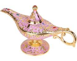 Aladdin Genie Lamp - Decoratieve Arabische Lamp - Woondecoratie - Zinklegering - 22 cm - Goud Roze
