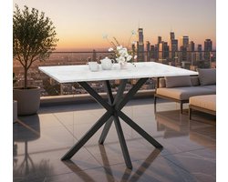 ALASKA Luxe Rechthoekige Eettafel - 110 cm - 4-6 Personen - Zwart Metalen Frame met Marmeren Look Blad - Moderne Tafel voor Woonkamer, Keuken en Eetkamer Casa Serena