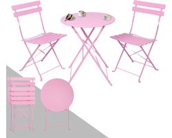 Albatros Bistroset 3-Delig, Roze - Bistrotafel met 2 Stoelen - Inklapbare Stoelen en Tafel van Robuust Metaal - ideaal als Balkonmeubelset of Tuinmeubels in een Modern Design