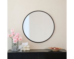 Albatros Design Spiegel rond Zwart met Metalen rand, 60cm Diameter, voor Woonkamer, Badkamer, Hal,Sslaapkamer, Grote, wand, Spiegel