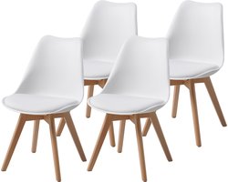 Albatros Eetkamerstoelen Aarhus in Set van 4, Wit / Beuk - massief Beuk poten - comfortabele kuipstoel, Scandinavisch retro design - eetkamerstoelen set van 4 - elegante keukenstoel, eetkamerstoel of eettafelstoel