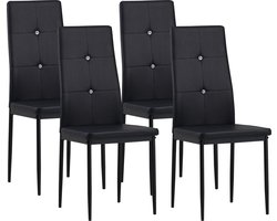 Albatros eetkamerstoelen DIAMOND set van 4, Zwart - Edele diamant look, Gestoffeerde stoel met kunstlederen bekleding, Modern stijlvol design aan de eettafel - Keukenstoel of stoel eetkamer met hoge belastbaarheid