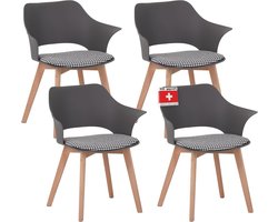Albatros eetkamerstoelen set van 4 Aalborg, Grijs - poten van massief beukenhout, Scandinavisch retro design, comfortabele kuipstoel - elegante keukenstoel, eetkamerstoel voor eettafel