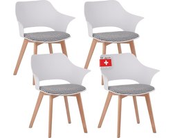 Albatros eetkamerstoelen set van 4 Aalborg, Wit - poten van massief beukenhout, Scandinavisch retro design, comfortabele kuipstoel - elegante keukenstoel, eetkamerstoel voor eettafel