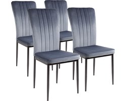 Albatros Modena Eetkamerstoelen met Fluwelen hoes, Set van 4, Grijs - Stijlvol Vintage Design, Fluwelen hoes, SGS-goedgekeurde gestoffeerde stoel - Moderne Keukenstoel, Eetkamerstoel of Eettafelstoel