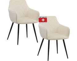 ALBATROS Salo Eetkamerstoelen met Fluwelen Bekleding, Set van 2, Beige - Stijlvol Ontwerp, Fluwelen bekleding, SGS-goedgekeurde gestoffeerde stoel - Moderne Keukenstoel, Eetkamerstoel of Eettafelstoel