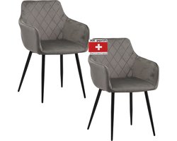 ALBATROS Salo Eetkamerstoelen met Fluwelen Bekleding, Set van 2, Grijs - Stijlvol Ontwerp, Fluwelen bekleding, SGS-goedgekeurde gestoffeerde stoel - Moderne Keukenstoel, Eetkamerstoel of Eettafelstoel