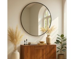 Albatros Spiegel rond - Design Zwart met Metalen rand, spiegel rond zwart 50cm Diameter, voor Woonkamer, Badkamer, Hal,Sslaapkamer, Grote, wand, Spiegel