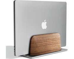 Alberenz Laptop standaard verticaal - Laptophouder bureau van walnoot en aluminium - Voor laptop of MacBook