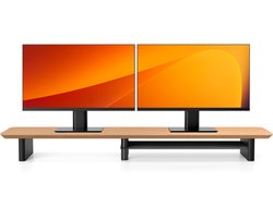 Alberenz Monitor verhoger Eiken - Bureau organizer - Monitorverhoger extra breed - Geschikt voor 2 schermen - Met opbergvak - Licht eiken met grijze poten