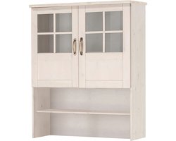 Alby|Vitrinekast met 2 glazen deuren en 1 open plank in wit dennenhout