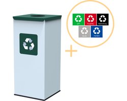 Alda Eco Square Nord White Bin, Prullenbak - 60L - Wit/Groen - Afvalscheiding Prullenbakken - Gemakkelijk Afval Scheiden – Recyclen - Afvalemmer - Vuilnisbak voor huishouden en kantoor - Afvalbakken - Inclusief 5-delige Stickerset