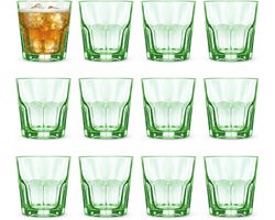 Alessandro Drinkglazen Casablanca - waterglazen - groen transparant - glas - set 12x stuks - 260 ml - gekleurd glas - stapelbaar