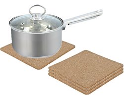 Alessandro Onderzetter voor pannen - set 4x - kurk - 18 x 18 cm - vierkant - hittebestendig - kookpannen/ovenschalen