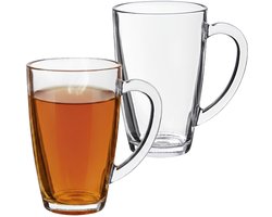 Alessandro theeglazen Bristol - met oor - 2x stuks - 420 ml - glas - 8 x 13 cm