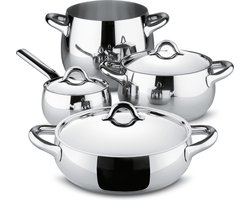 Alessi Mami Pannenset - SG100S7 - 7-delig - Ontworpen door Stefano Giovannoni - Hoogwaardig 18/10 Roestvrij Staal - Geschikt voor Inductie - Vaatwasserbestendig - Tijdloos en Functioneel Design voor de Moderne Keuken