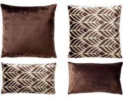 ALEXA/CELESTE | 4-delige kussenset | 45x45 en 30x50 cm | bruin