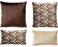 ALEXA/CELESTE | 4-delige kussenset | 45x45 en 30x50 cm | bruin, beige | Hoii
