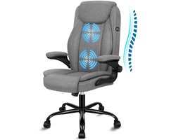 ALFORDSON Bureaustoel, Ergonomische Bureaustoel, Directiestoel, Draaistoel met opklapbare armleuningen, hoogteverstelbaar voor kantoor, belastbaar tot 150 kg, linnen grijs