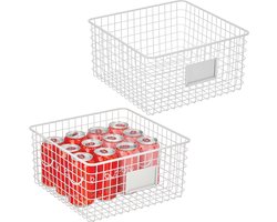 Algemeen Metalen Mand - Opbergmand met Label Box voor Keuken, Voorraadkast, enz. - Compacte en Universele Draadmand - Set van 2 - Wit