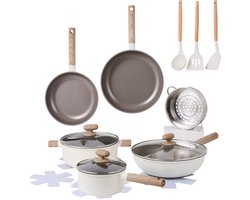 Alice by ISENVI Pannenset Inductie - Keramisch - 16 Delig - PFAS, PTFE en PFOA Vrij - Alle warmtebronnen - Beige