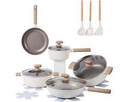 Alice by ISENVI Pannenset Inductie - Keramisch - 16 Delig - PFAS, PTFE Vrij - Alle warmtebronnen - Beige