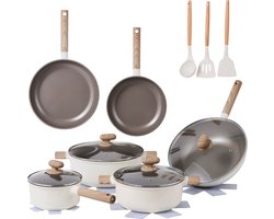 Alice by ISENVI Pannenset Inductie - Keramisch - 17 Delig - PFAS, PTFE en PFOA Vrij - Alle warmtebronnen - Beige
