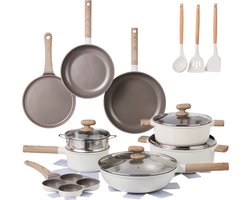 Alice by ISENVI Pannenset Inductie - Keramisch - 20 Delig - PFAS, PTFE en PFOA Vrij - Alle warmtebronnen - Beige